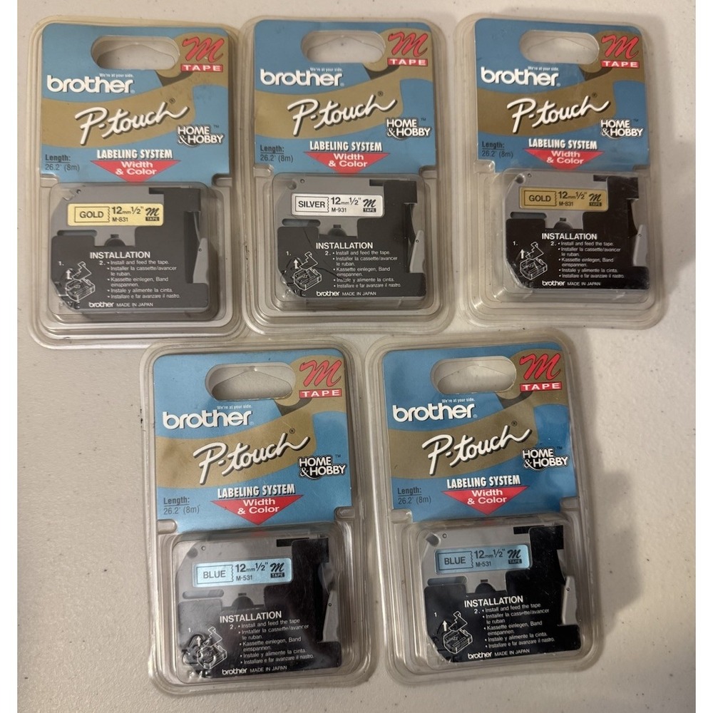 Brother P-Touch Label Tape Set 1/2" Silver M931 Gold M831 Blue M531 NEW‎ SEALED